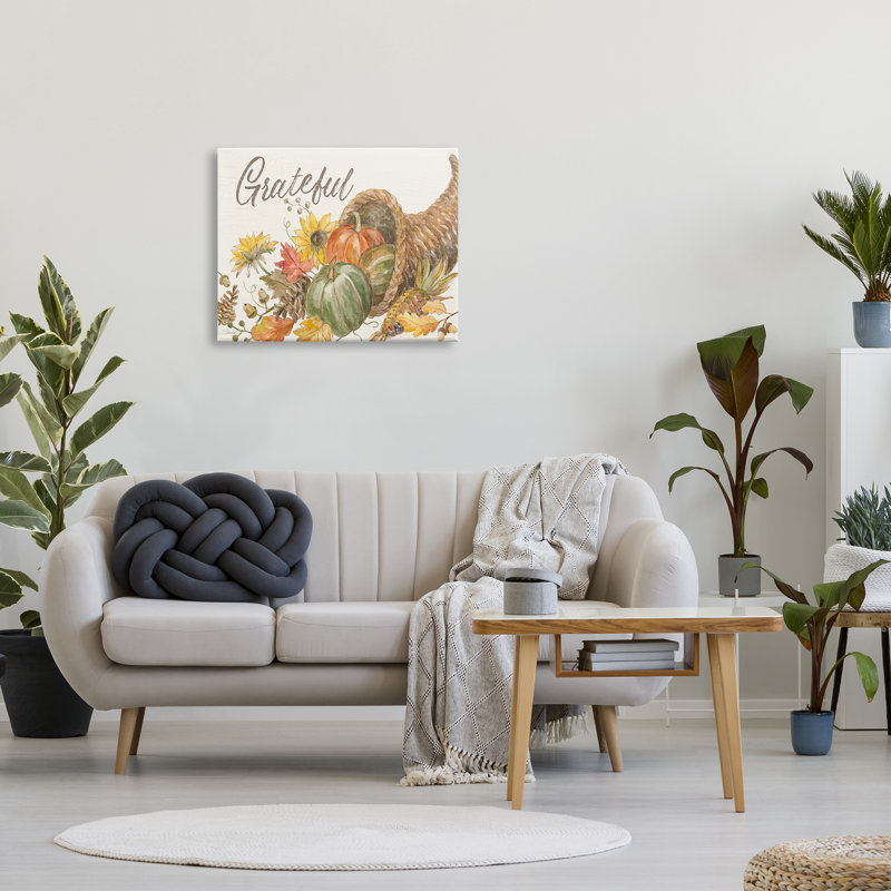 «Grateful Sentiment Autumn Harvest Cornucopia Pumpkins» par Silvia Vassileva, reproduction d'art sur toile, Toile tendue
