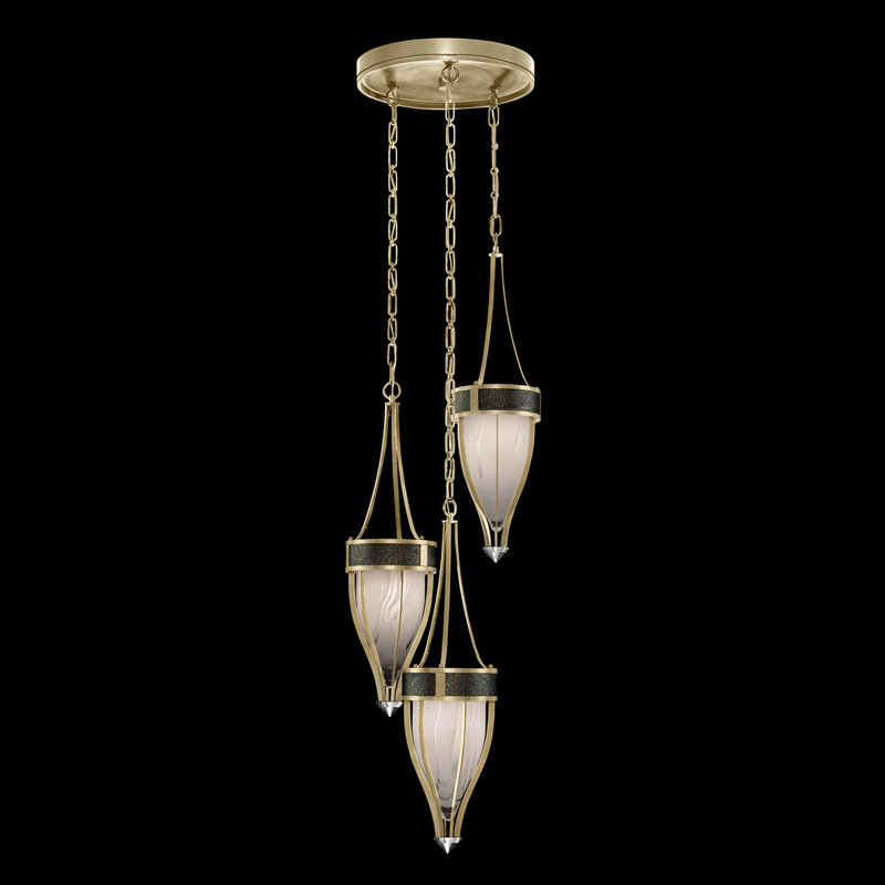 Luminaire suspendu rond l 17,5 po Mirage, Chevalier noir, Feuille d'or douce standard / nickel