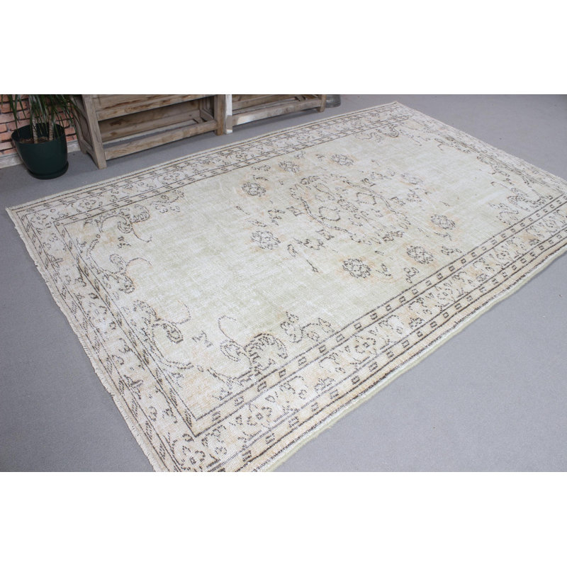 Grand tapis turc rétro à motifs géométriques pour le salon en beige