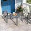 Table de salle à manger extensible gris foncé avec structure en aluminium et plateau en métal effet bois pour le patio et le jardin