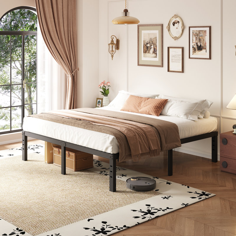 18" High Metal Platform Bed Frame, Heavy Duty Steel Slat Support, No Box Spring Needed, Noise-Free, Easy Assembly, Under Bed Storage