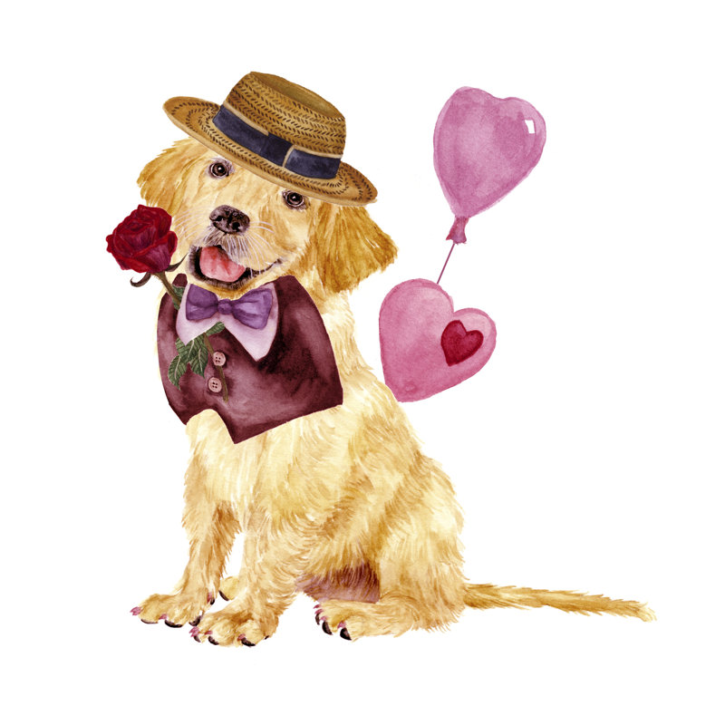 Valentine Puppy V by Melissa Wang - Wrapped Canvas Painting, 51cm H x 51cm W