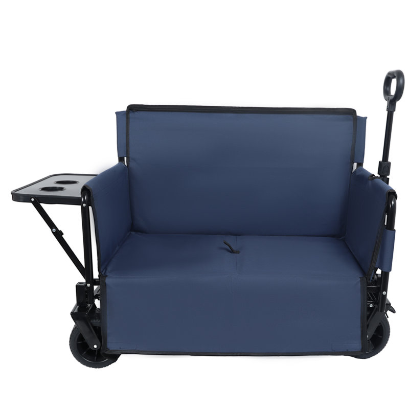 Chariot pliant 3-en-1 avec banquette et table, chariot utilitaire robuste pour le camping, plage, bleu foncé, Bleu