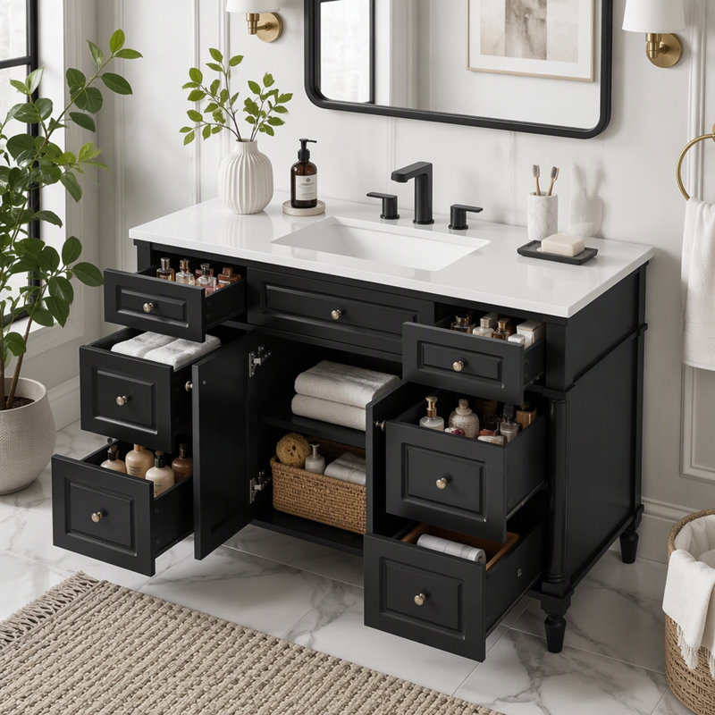 Ensemble de meuble-lavabo autoportant 47,8 po de style vintage avec lavabo, Black