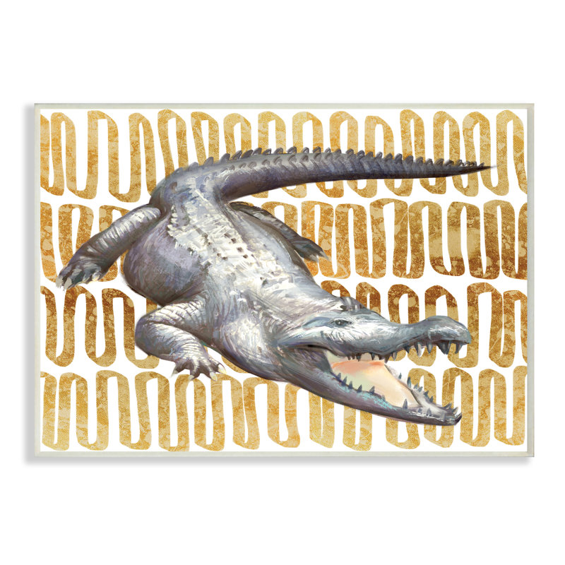 Motif d'alligator sur fond abstrait brun jaune par Ziwei Li - impression, H 13 po x l 19 po, Bois