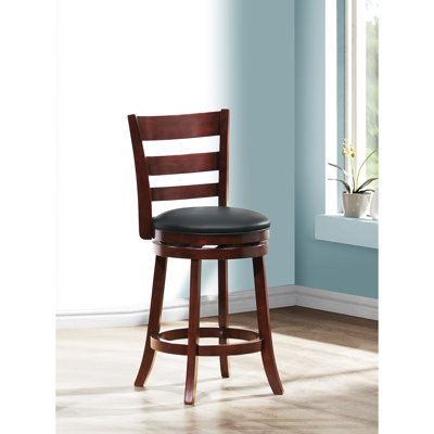 Chaise à hauteur de comptoir en bois massif cerisier foncé avec pivot à 360 degrés - Repose-pieds pour un repas confortable en bois, espace paisible