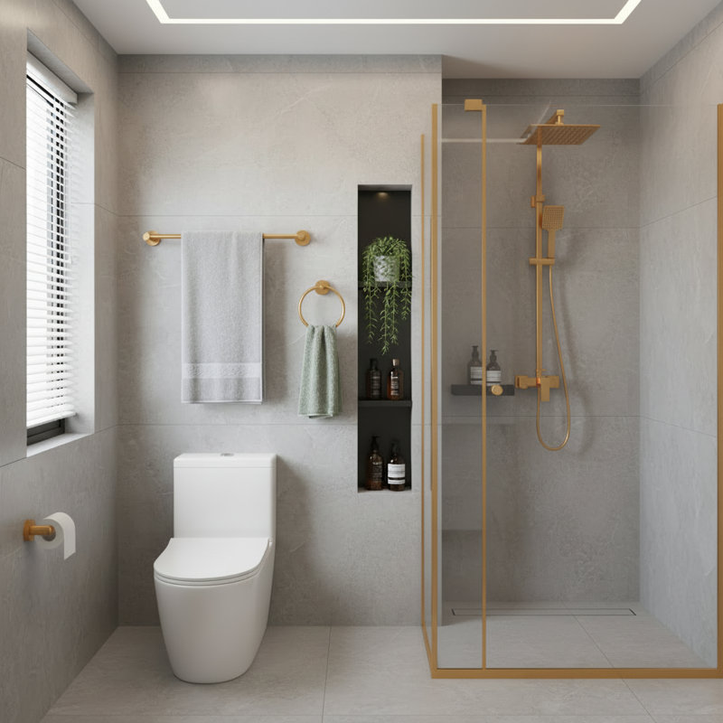 Ensemble d'accessoires de salle de bain en aluminium 3 pièces antirouille et extensible de 16 po à 27 po, Or brossé