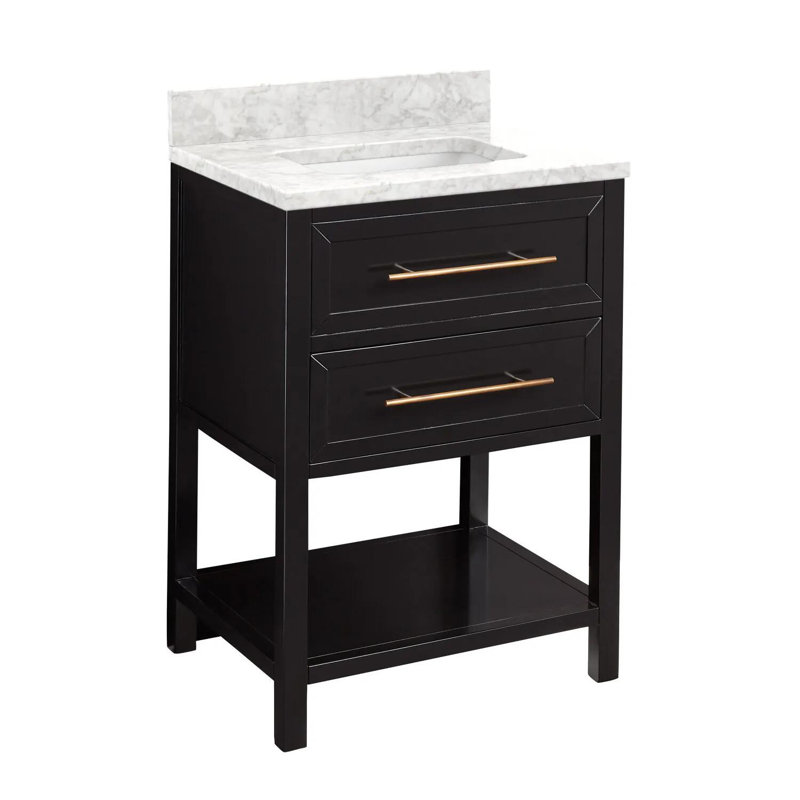 24" Robertson Single Bathroom Vanity Set with Rectangular Undermount Sink, No Drillings, Carrara Marble, Black