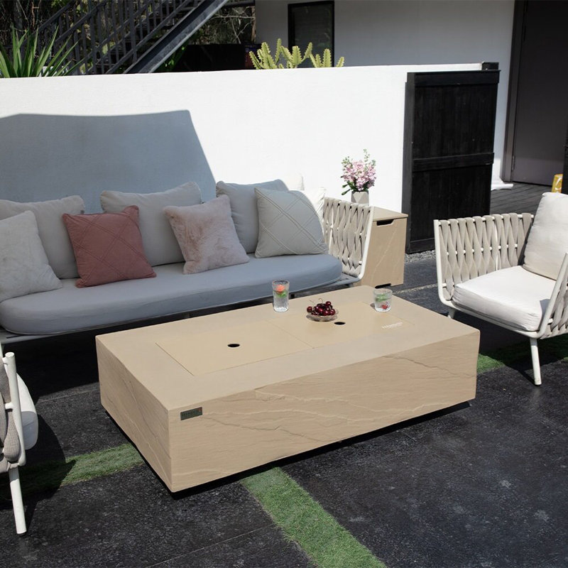 Rectangle Concrete Smokeless Fire Pit Table, Natural Gas, Space Yellow