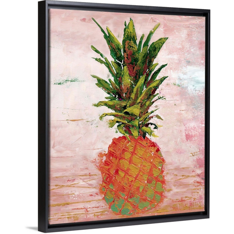 Reproduction d’art sur toile peinte ananas II par Marie Elaine Custer, Cadre noir, H 32 po x l 26 po x P 1,75 po