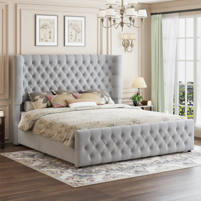 Deep Tufted Headboard Upholstered Wingback Bed