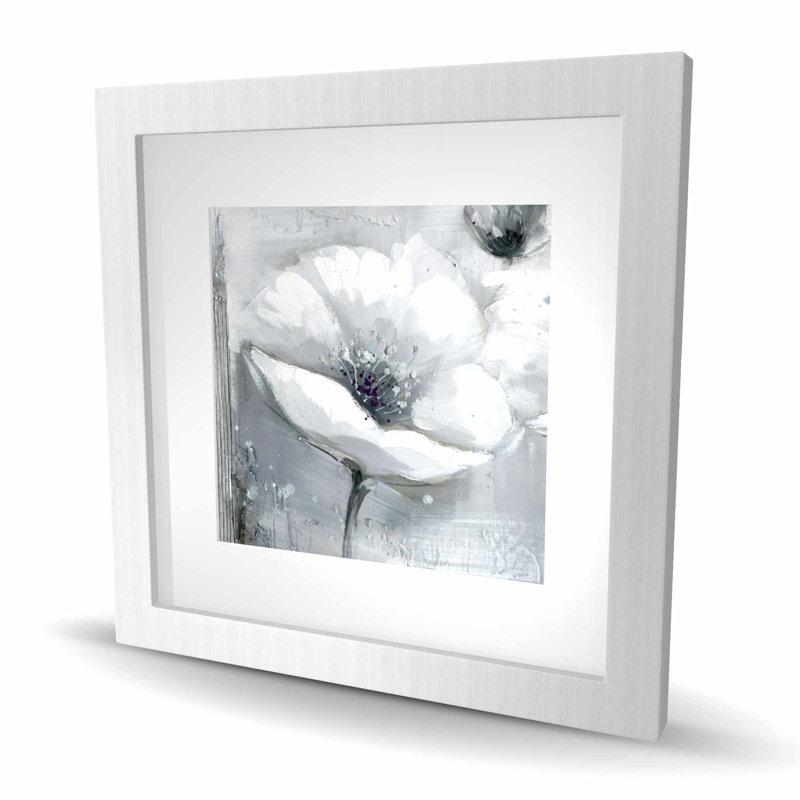 Fleurs en niveaux de gris - décor de chambre à coucher avec motif floral mat, Argent argent, H 16 po x l 16 po