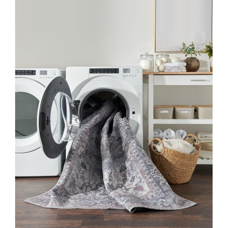Machine Washable Oriental Gray Area Rug, Runner 2' x 6'