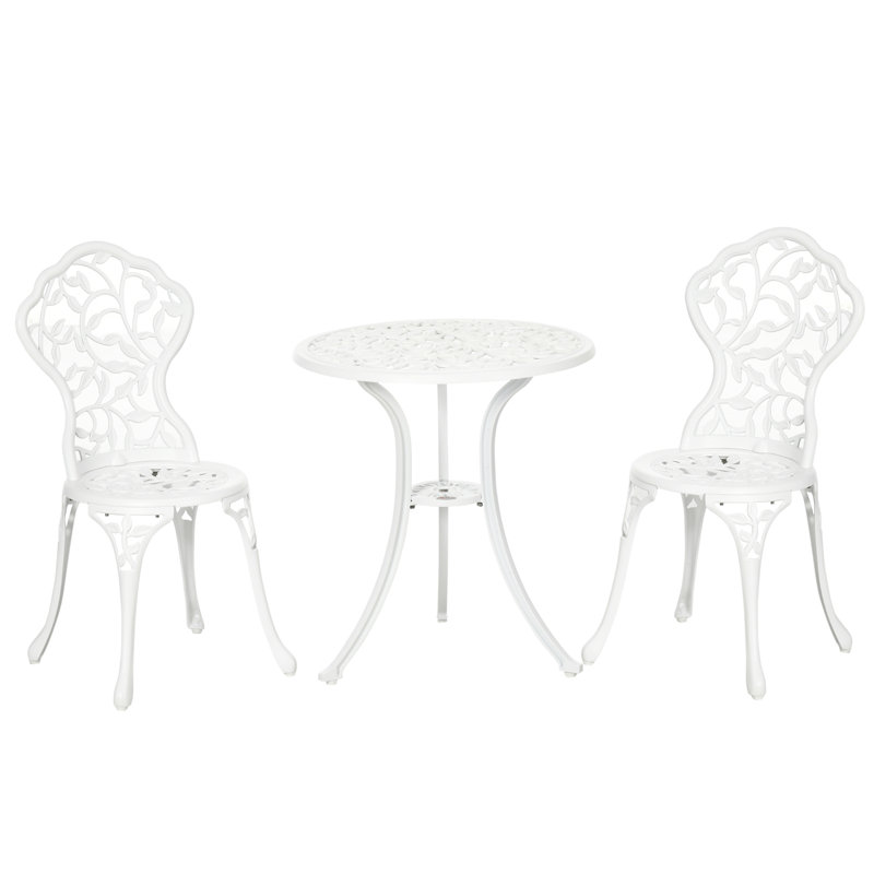 Walsall 3 Pcs Aluminium Bistro Set Dining Table Chairs Antique White
