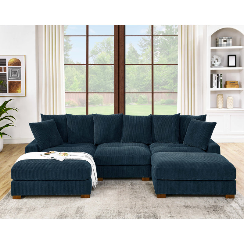 Wynisha 122'' Corduroy Sofa, Blue