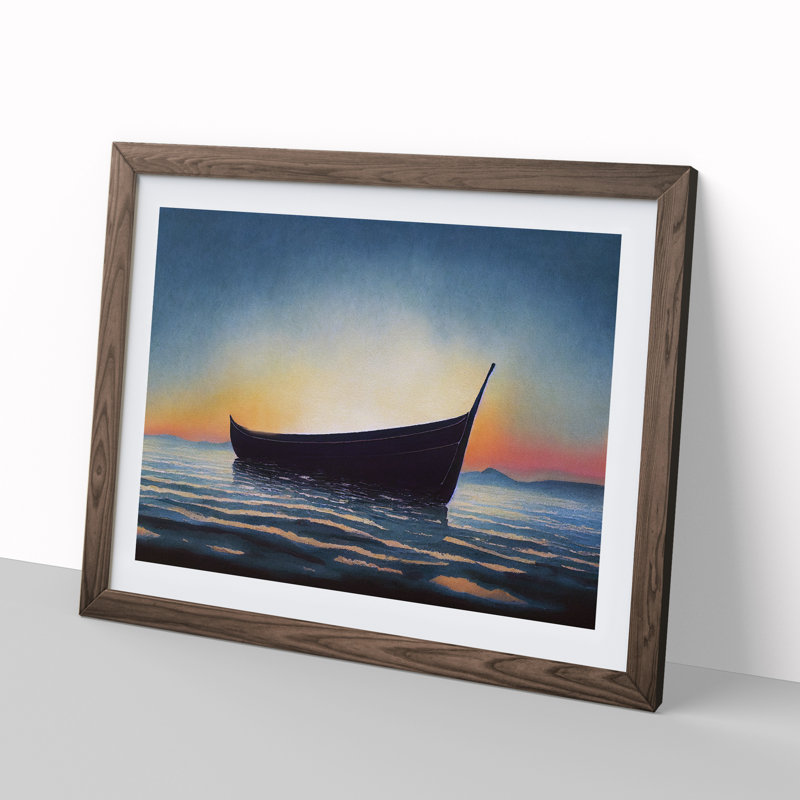 Boat At Sunrise - Single Picture Frame Painting, 34cm H x 46cm W x 2cm D, Walnut Framed