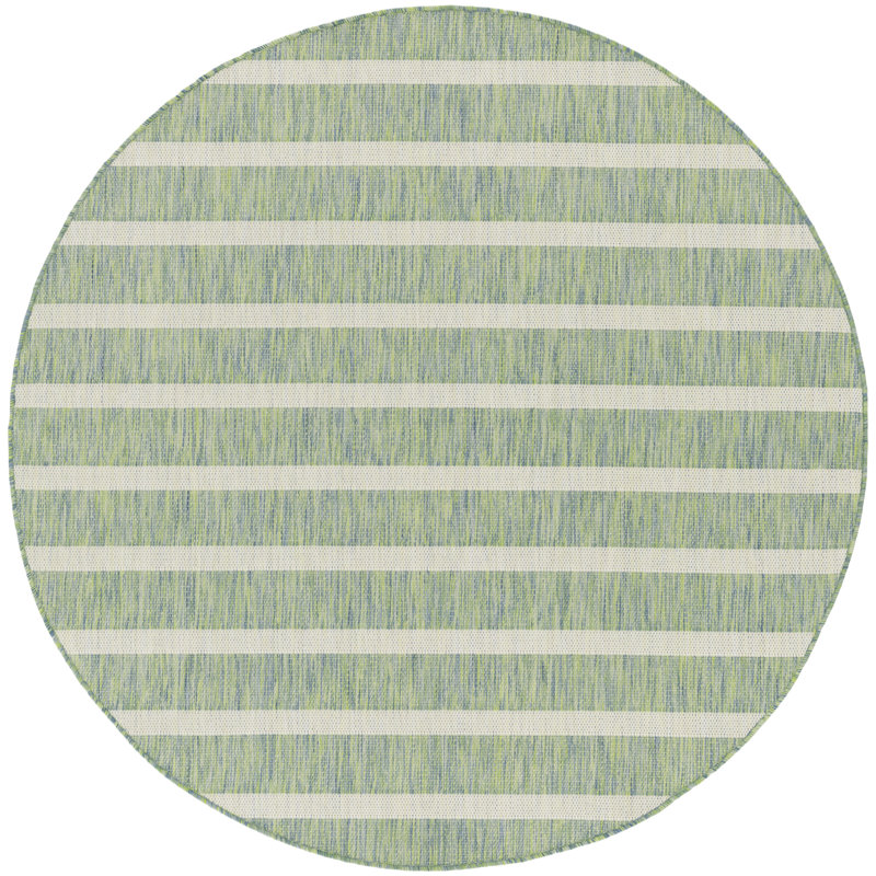 Tapis intérieur / extérieur rectangulaire Shaila, Bleu/jaune, Rond 6 pi