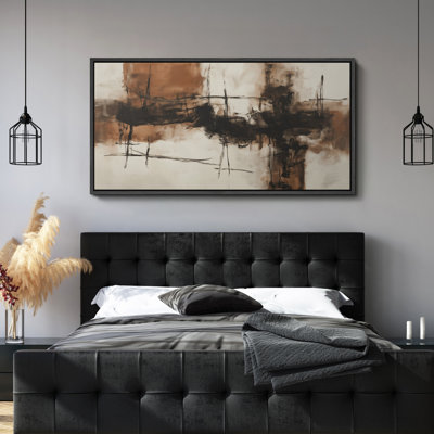 Warm Earth-Tone Abstract Brushstroke Landscape Fusion – Large Framed Canvas Master Bedroom Wall Art Print
