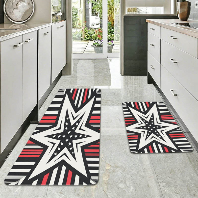 Tapis de cuisine rouge, blanc, bleu, étoile et rayures