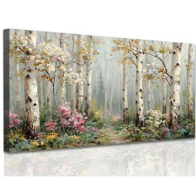  Bouleau, art mural, grandes impressions de forêt, images d'art de paysage de nature rustique, arbres de bouleau serein, peinture sur toile, décoration pour salon, chambre à coucher, décoration murale surdimensionnée, 20 x 40 pouces