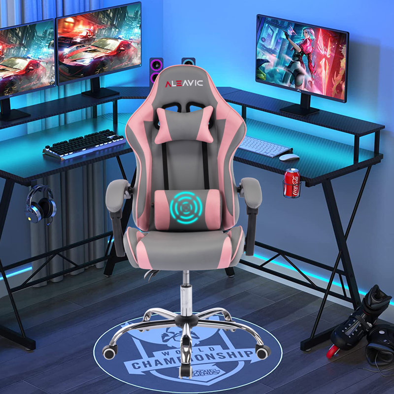 Gaming Chair, Gamer Chair Racing Style Game for Adults Teens, Ergonomic PC with Lumbar Support, 300lbs, Pink/Gray