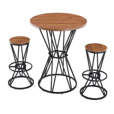Single Package Bar, Table, Chair Set.31.5-Inch Walnut Wood Grain MDF Tabletop With Black Metal Frame, Industrial Style Bar Counter Combination,Suitable For Kitchen Island Countertops,Seating 2 People.