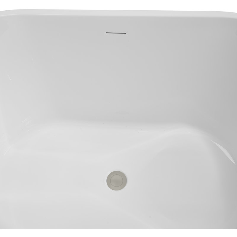 54" Streamline Soaking Glossy Black Freestanding Tub and Tray With Internal Drain, Brushed Nickel