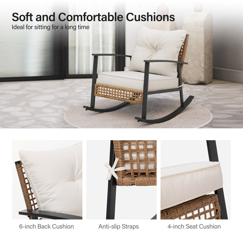 Chaise berçante 2 pièces en osier avec coussins Aljaquan