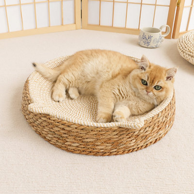 Dog Bed Breathable Rattan Pet Bed Round Shaped Dog Mat for Pet Cozy Sleeping Cushion Deep Pet Supply for Relaxation Cat Bed