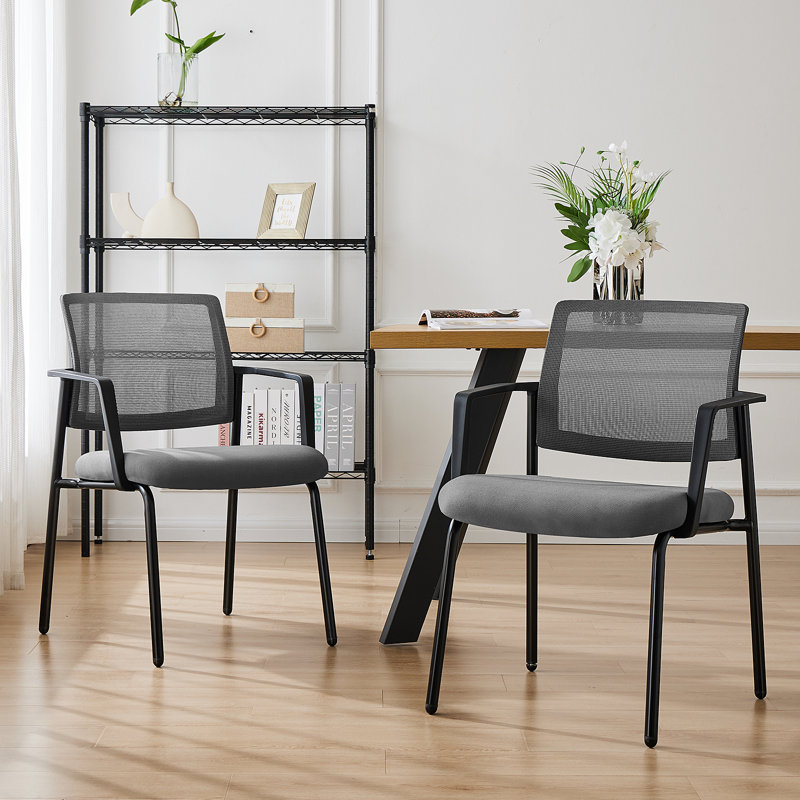 Mesh Back Stacking Arm Chairs, Guest Reception Chairs, Ergonomic Office Chair with Armrests, Gray