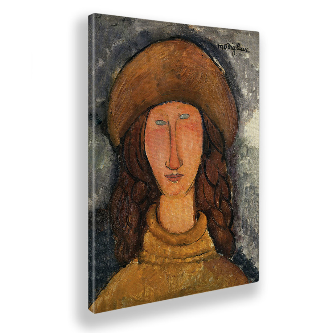 Wandbild Porträt der Jeanne Hebuterne im gelben Pullover von Amedeo Modigliani