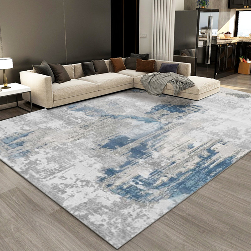 Modern Abstract Area Rug, Blue Grey Distressed Carpet with Non-Slip Backing, Stain-Resistant Durable Rug for Entryway, Living Room, Bedroom, Home Office (Multiple Sizes)
