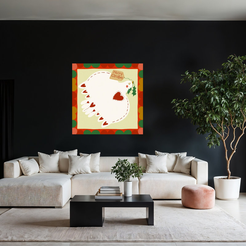 Merry Christmas Dove Contemporary Bird Winter Wall Art Print 1 Piece Wrapped Canvas Wall Art, 121.92cm H x 121.92cm W