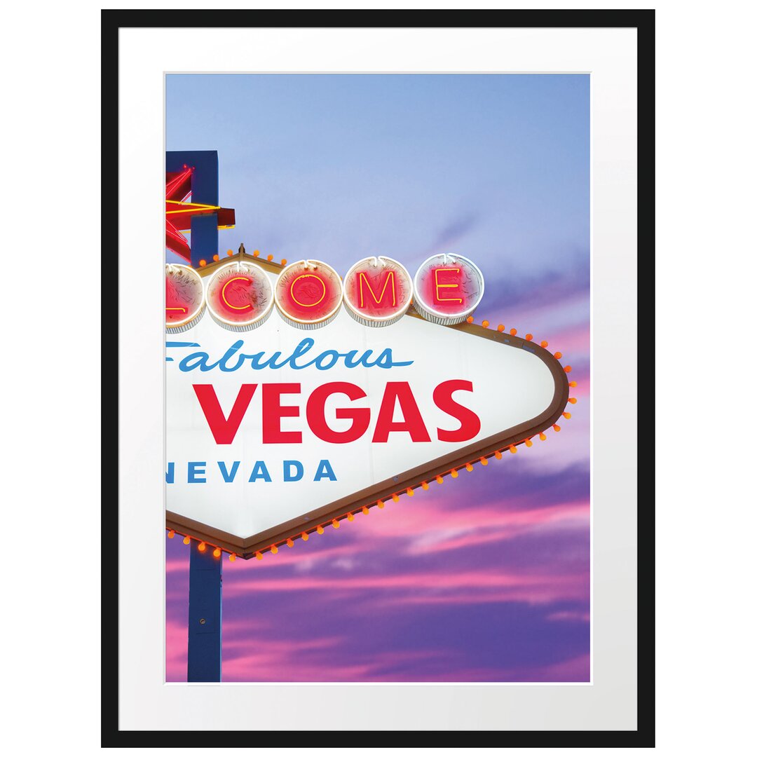 Gerahmtes Poster Las Vegas Ortsschild abends