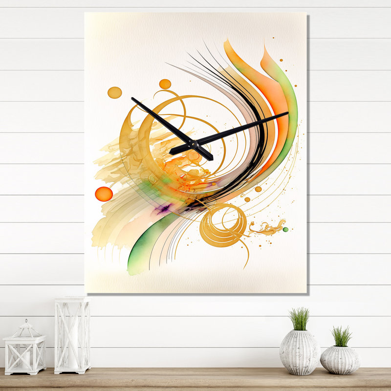 Mouvement en spirale dorée II - horloge murale moderne, H 40 po x l 30 po