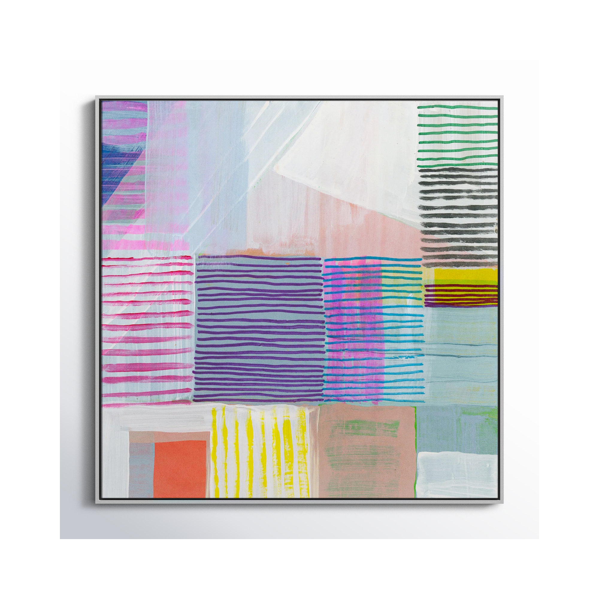 Bright Net I by Cartissi - Floater Frame Painting on Canvas, 46.5" H x 46.5" W x 2" D, Espresso Framed