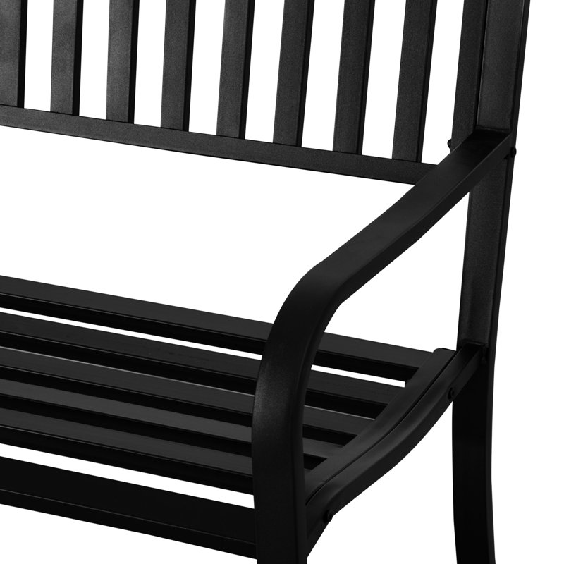 50" Outdoor Garden Seat Bench - Black Metal With Slatted Design. For Backyard, Poolside, Lawn. & . Ergonomic For 2. Easy To Clean. L X 23.5" W 32" H. Max Load 528Lbs. Assembly Required Bench, Garden,