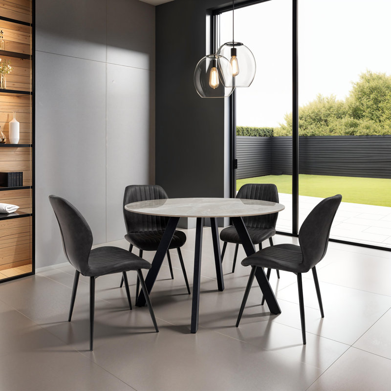 Round Stone Top Metal Base Dining Table