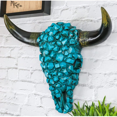 Décoration murale crâne de vache avec roches mosaïques Sebeka