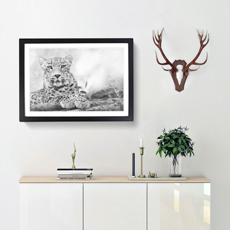 Leopard Resting - Picture Frame Photograph Print, 24cm H x 33cm W x 2cm D, Black Framed