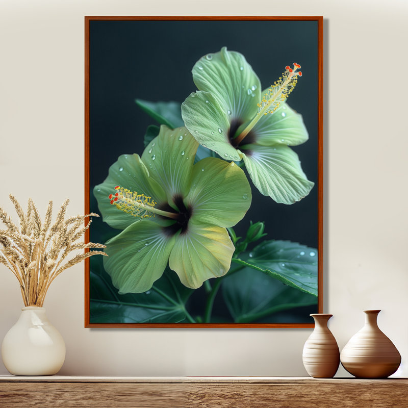 Décoration murale Gerber - Hibiscus, Toile avec cadre flottant brun, H 32 po x l 24 po x P 1 po