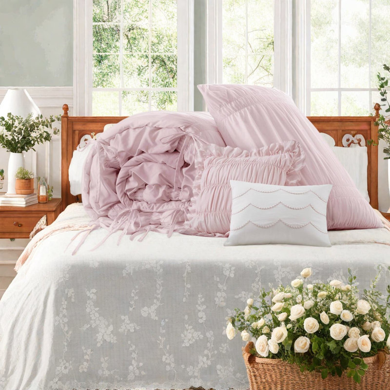 Ensembles de literie rose champêtre français, ensemble d'édredon simple TG en microfibre