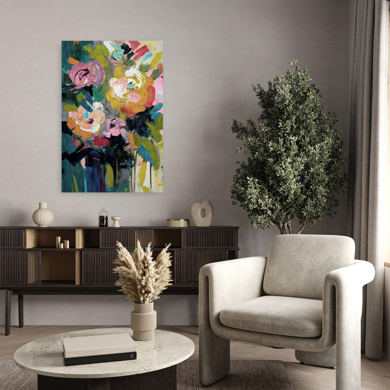 Abstrait jardin de roses abstrait, art mural coloré et audacieux