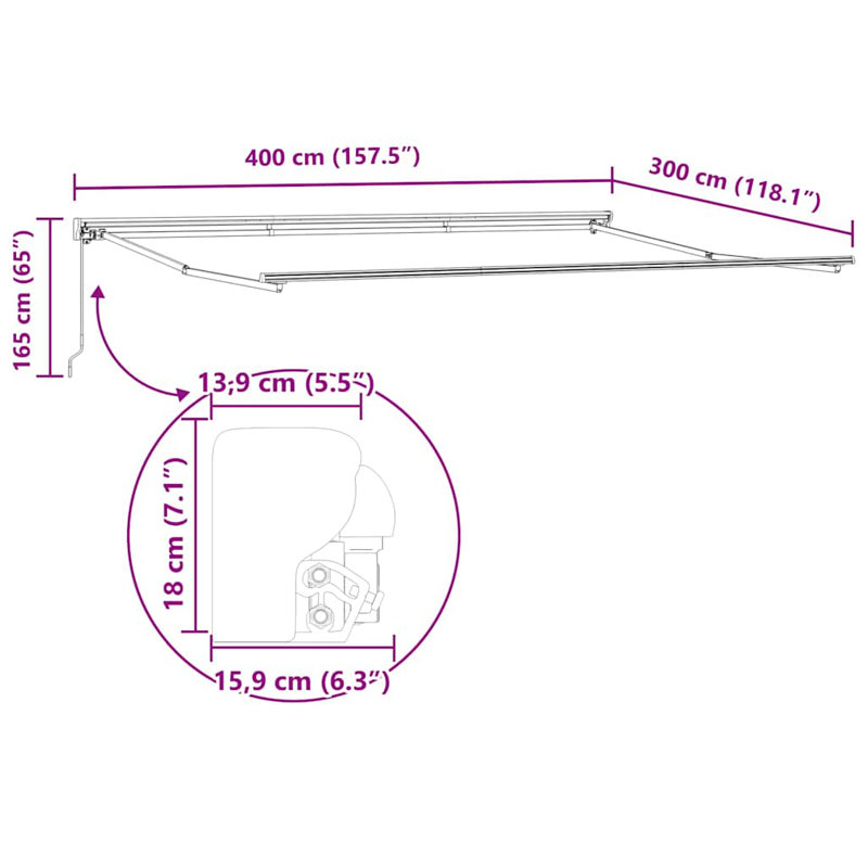 Brayden Studio 300cm D Fabric Cover Retractable Door / Window Awning, 400 cm W x 300 cm D, White/Red/Anthracite