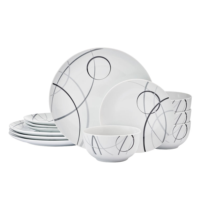 Studio Nova® 12-Piece Porcelain Dinnerware Set, Circles Pattern, Geometric, White/Black