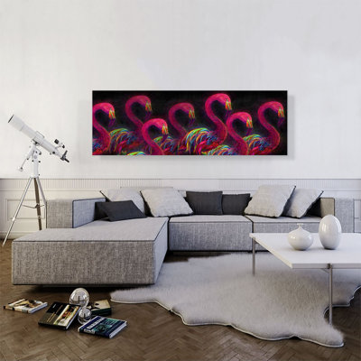 Flamants roses en marche, reproduction d'art sur toile tendue