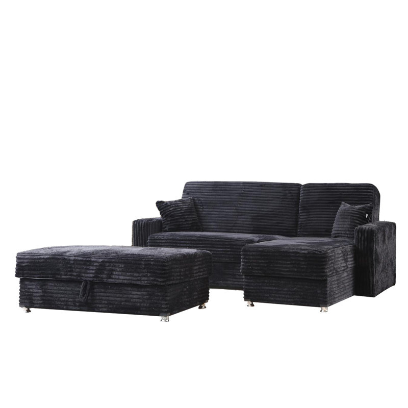 Monet Soft Sofa Chaise, Black Corduroy