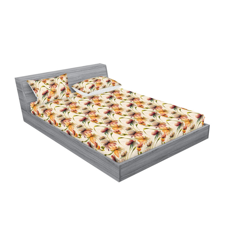 Drap-housse et taies décoratives 3 pièces Ambesonne, Crème / motif floral vert pistache