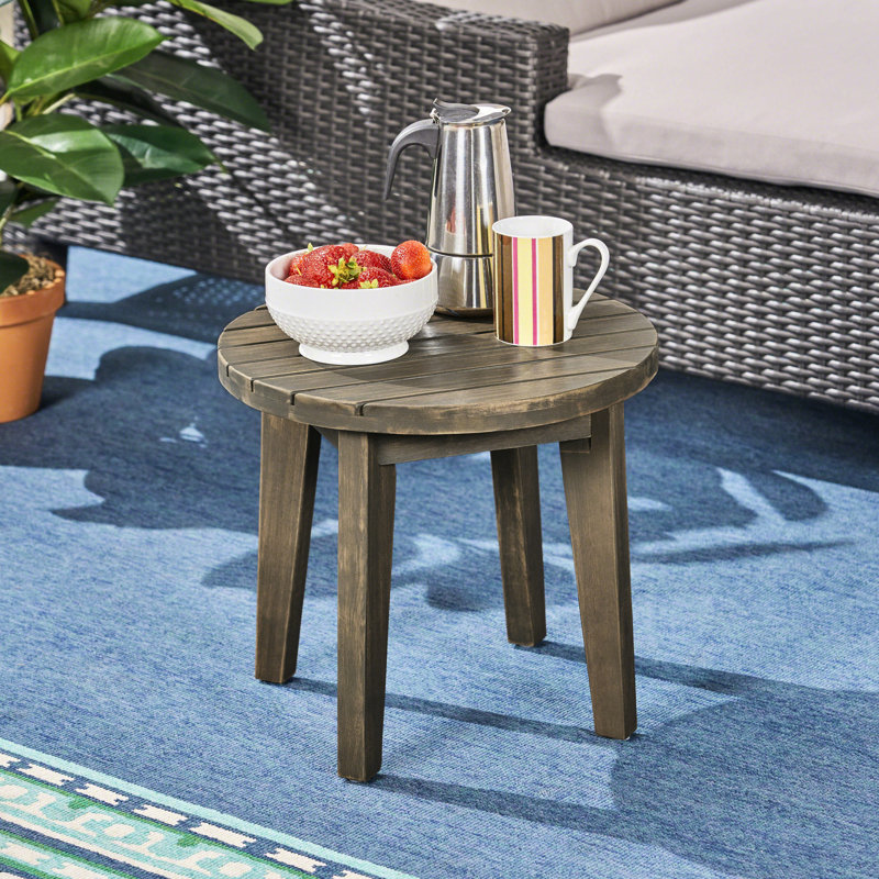 Table d'appoint d'extérieur en bois 16 po avec finition grise et lattes de style rustique, Gris