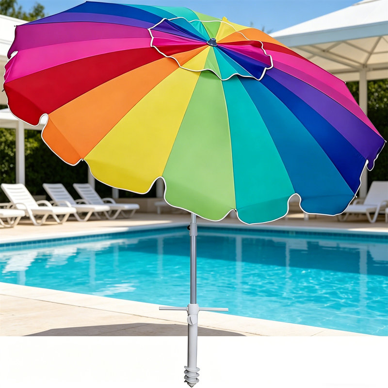 Parasol de plage robuste de 7,5 pi, abri de soleil UPF 50+, sac de transport portable, arc-en-ciel, pour patio, piscine, jardin